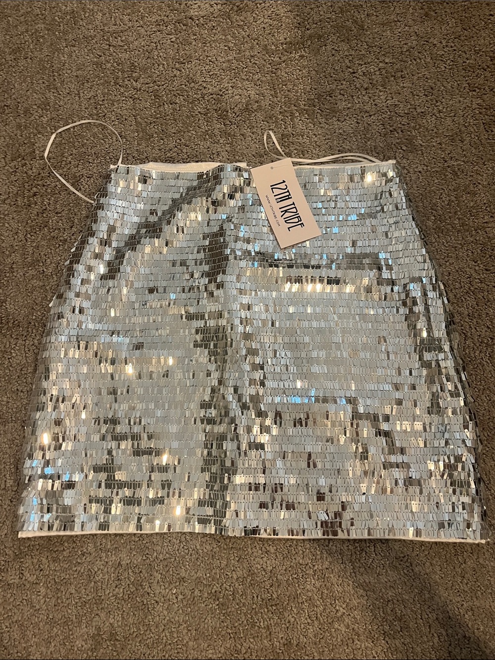 12th Tribe Silver Sequin Mini Skirt